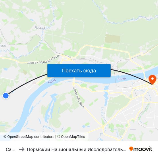 Садовая to Пермский Национальный Исследовательский Политехнический Университет map