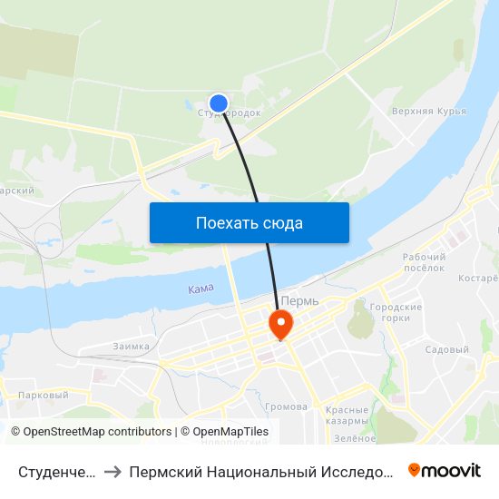Студенческий Городок to Пермский Национальный Исследовательский Политехнический Университет map