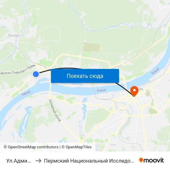 Ул.Адмирала Ушакова to Пермский Национальный Исследовательский Политехнический Университет map