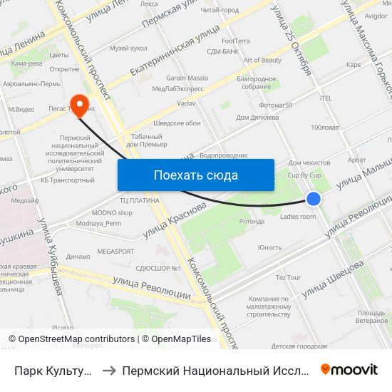 Парк Культуры И Отдыха Горьког to Пермский Национальный Исследовательский Политехнический Университет map