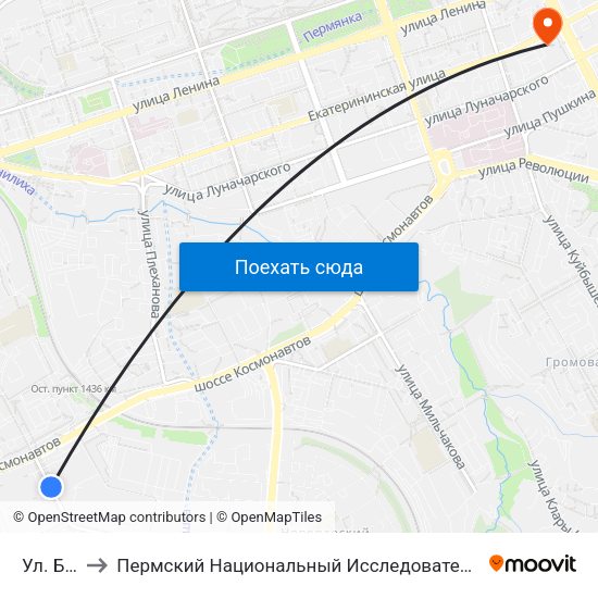 Ул. Баумана to Пермский Национальный Исследовательский Политехнический Университет map