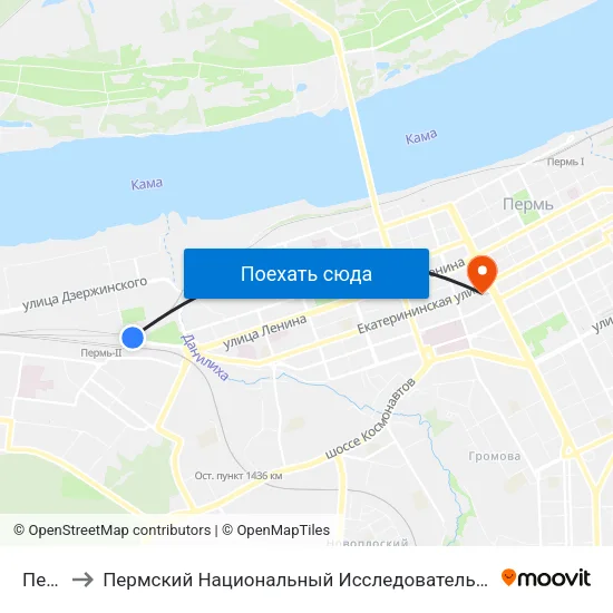 Пермь 2 to Пермский Национальный Исследовательский Политехнический Университет map