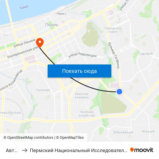 Авторадио to Пермский Национальный Исследовательский Политехнический Университет map