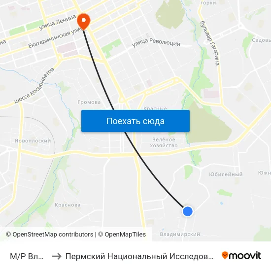 М/Р Владимирский to Пермский Национальный Исследовательский Политехнический Университет map