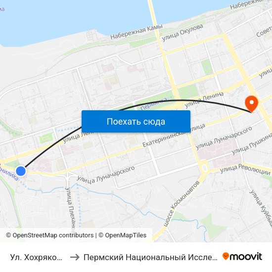 Ул. Хохрякова (Екатерининская) to Пермский Национальный Исследовательский Политехнический Университет map