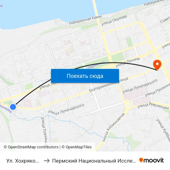 Ул. Хохрякова (Екатерининская) to Пермский Национальный Исследовательский Политехнический Университет map