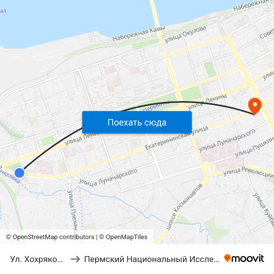 Ул. Хохрякова (Екатерининская) to Пермский Национальный Исследовательский Политехнический Университет map