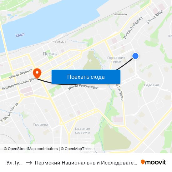 Ул.Тургенева to Пермский Национальный Исследовательский Политехнический Университет map