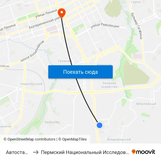 Автостанция "Южная" to Пермский Национальный Исследовательский Политехнический Университет map