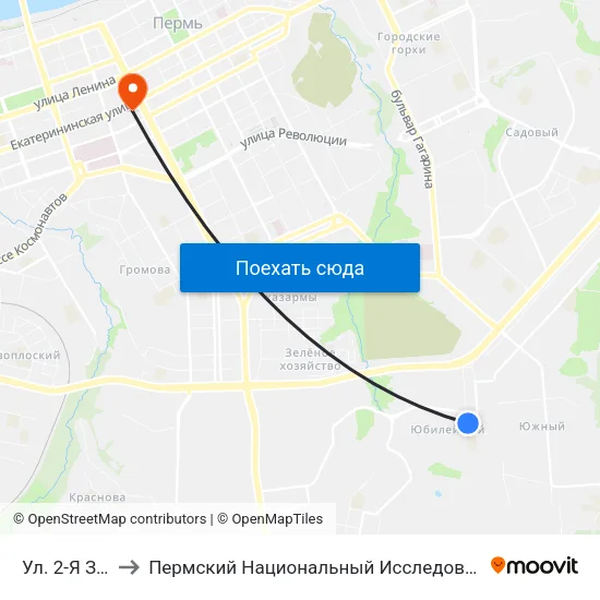 Ул. 2-Я Запорожская to Пермский Национальный Исследовательский Политехнический Университет map