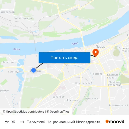 Ул. Желябова to Пермский Национальный Исследовательский Политехнический Университет map
