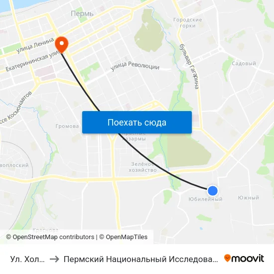 Ул. Холмогорская to Пермский Национальный Исследовательский Политехнический Университет map