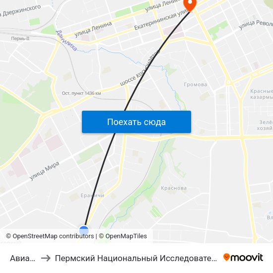 Авиагородок to Пермский Национальный Исследовательский Политехнический Университет map