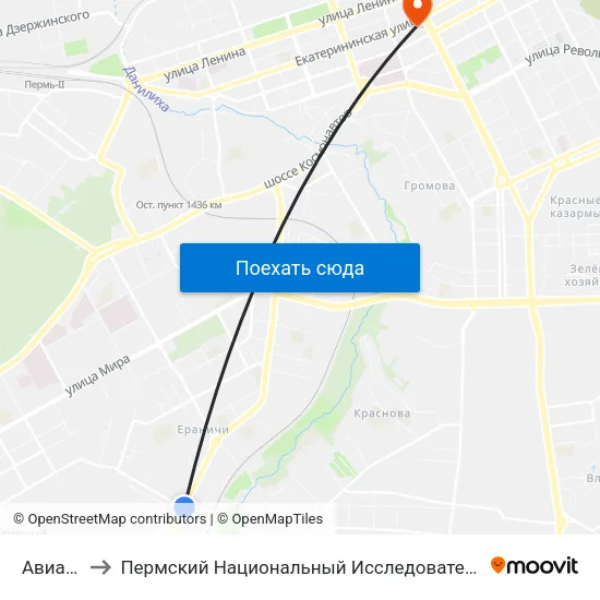 Авиагородок to Пермский Национальный Исследовательский Политехнический Университет map