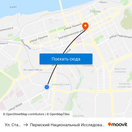 Ул. Стахановская to Пермский Национальный Исследовательский Политехнический Университет map