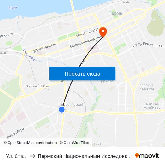 Ул. Стахановская to Пермский Национальный Исследовательский Политехнический Университет map