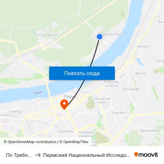 По Требованию (Курья) to Пермский Национальный Исследовательский Политехнический Университет map