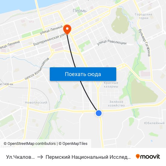 Ул.Чкалова (По Г.Хасана) to Пермский Национальный Исследовательский Политехнический Университет map