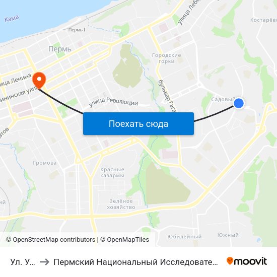 Ул. Уинская to Пермский Национальный Исследовательский Политехнический Университет map