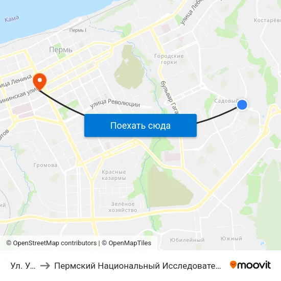 Ул. Уинская to Пермский Национальный Исследовательский Политехнический Университет map