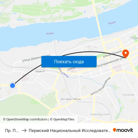 Пр. Парковый to Пермский Национальный Исследовательский Политехнический Университет map