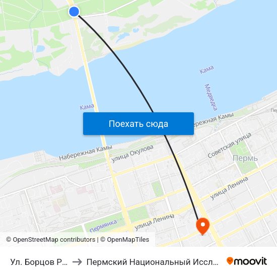 Ул. Борцов Революции (Спешил.) to Пермский Национальный Исследовательский Политехнический Университет map