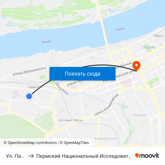 Ул. Папанинцев to Пермский Национальный Исследовательский Политехнический Университет map