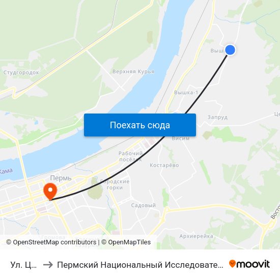 Ул. Целинная to Пермский Национальный Исследовательский Политехнический Университет map