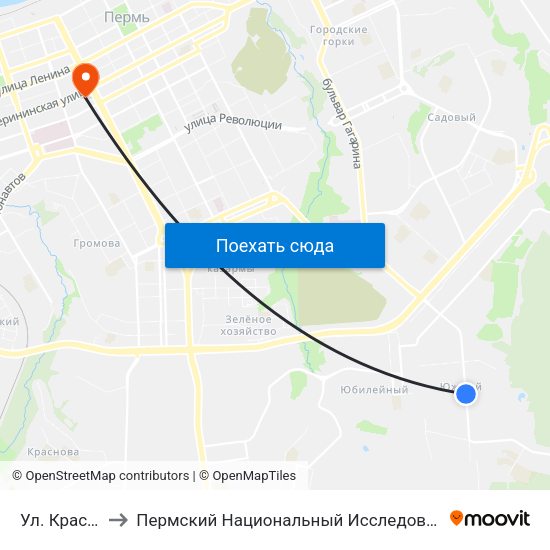 Ул. Красноуфимская to Пермский Национальный Исследовательский Политехнический Университет map