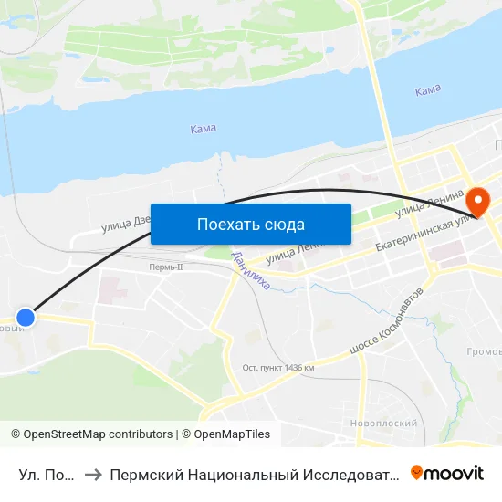 Ул. Пожарского to Пермский Национальный Исследовательский Политехнический Университет map