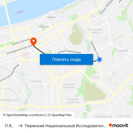 П.Ярмарка to Пермский Национальный Исследовательский Политехнический Университет map