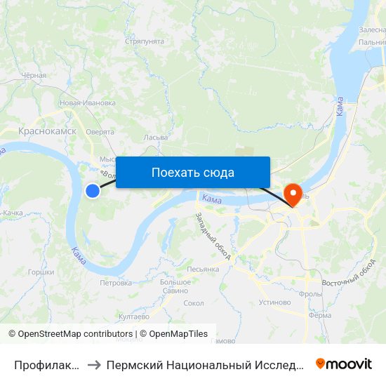 Профилакторий (Н.Крым) to Пермский Национальный Исследовательский Политехнический Университет map