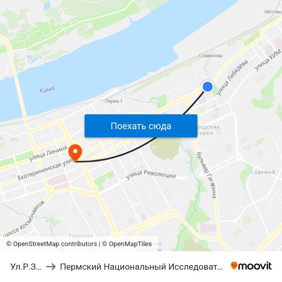 Ул.Р.Землячки to Пермский Национальный Исследовательский Политехнический Университет map