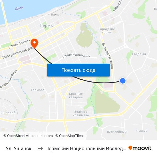 Ул. Ушинского (Минирынок) to Пермский Национальный Исследовательский Политехнический Университет map