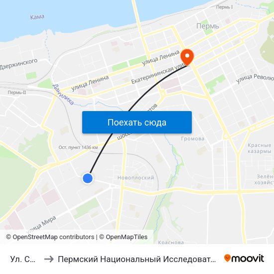 Ул. Снайперов to Пермский Национальный Исследовательский Политехнический Университет map