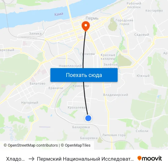 Хладокомбинат to Пермский Национальный Исследовательский Политехнический Университет map