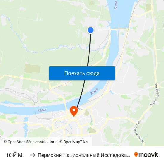 10-Й Микрорайон to Пермский Национальный Исследовательский Политехнический Университет map