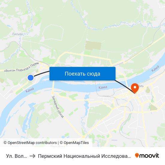 Ул. Волгодонская to Пермский Национальный Исследовательский Политехнический Университет map