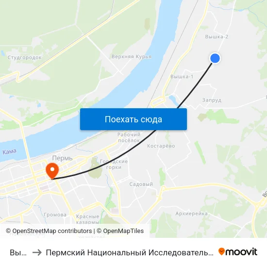 Вышка-2 to Пермский Национальный Исследовательский Политехнический Университет map