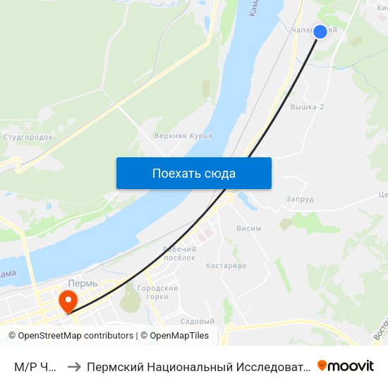 М/Р Чапаевский to Пермский Национальный Исследовательский Политехнический Университет map
