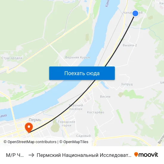 М/Р Чапаевский to Пермский Национальный Исследовательский Политехнический Университет map