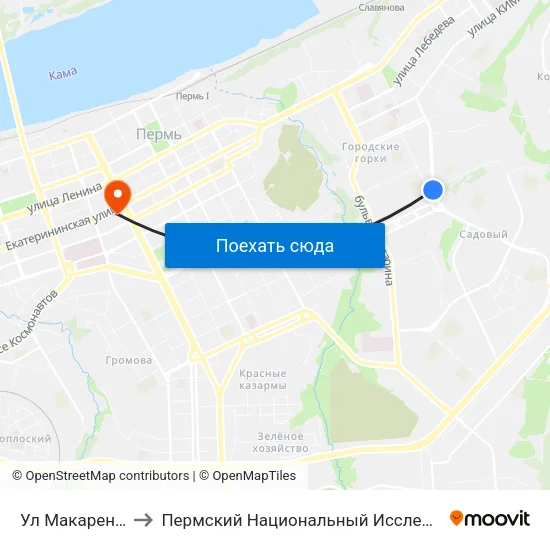 Ул Макаренко (По Тургенева) to Пермский Национальный Исследовательский Политехнический Университет map