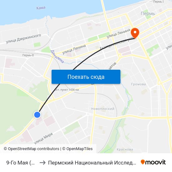 9-Го Мая (Ш.Космонавтов) to Пермский Национальный Исследовательский Политехнический Университет map