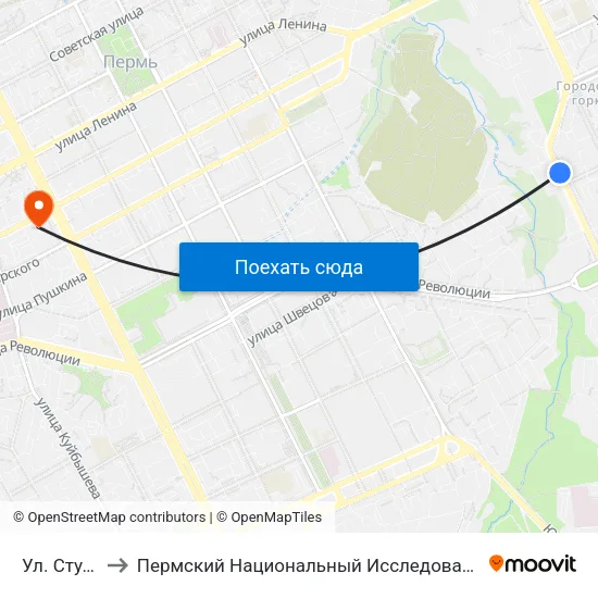 Ул. Студенческая to Пермский Национальный Исследовательский Политехнический Университет map