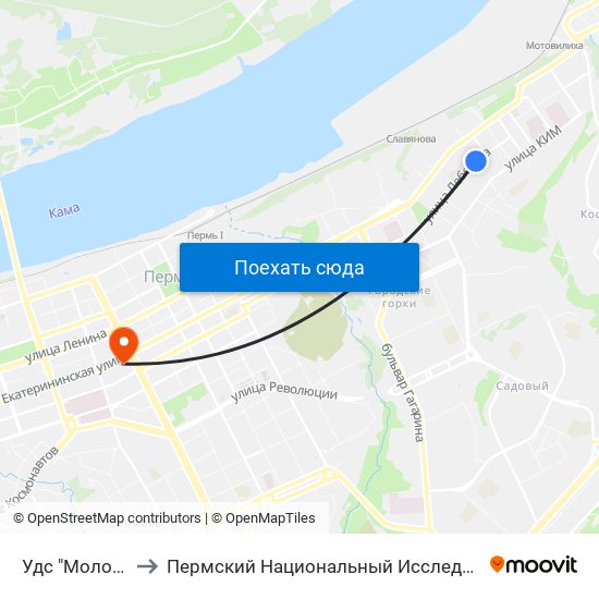 Удс "Молот"(По Лебедева) to Пермский Национальный Исследовательский Политехнический Университет map