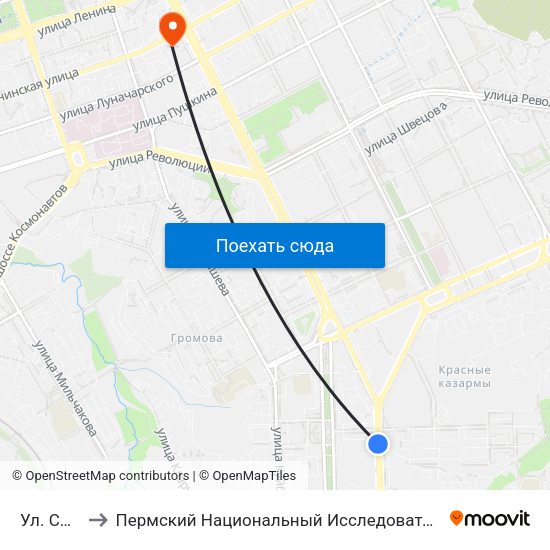 Ул. Соловьева to Пермский Национальный Исследовательский Политехнический Университет map