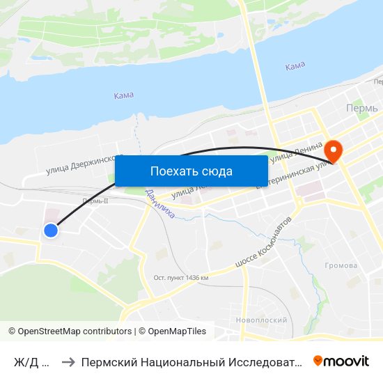 Ж/Д Больница to Пермский Национальный Исследовательский Политехнический Университет map