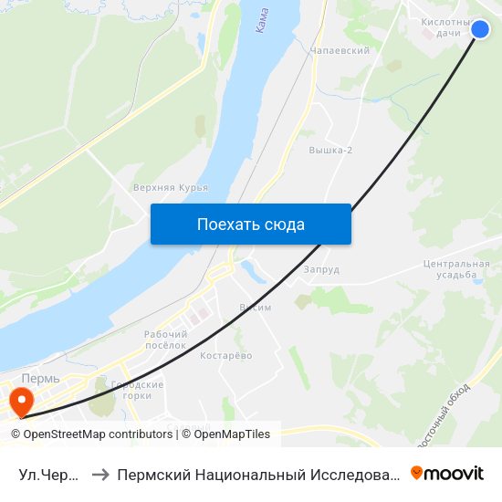 Ул.Черняховского to Пермский Национальный Исследовательский Политехнический Университет map