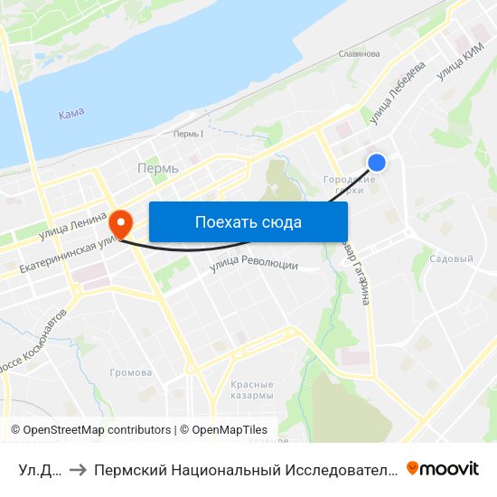 Ул.Дружбы to Пермский Национальный Исследовательский Политехнический Университет map