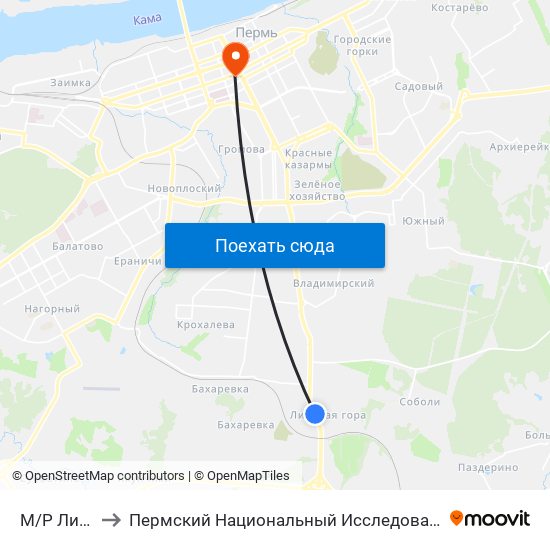 М/Р Липовая Гора to Пермский Национальный Исследовательский Политехнический Университет map
